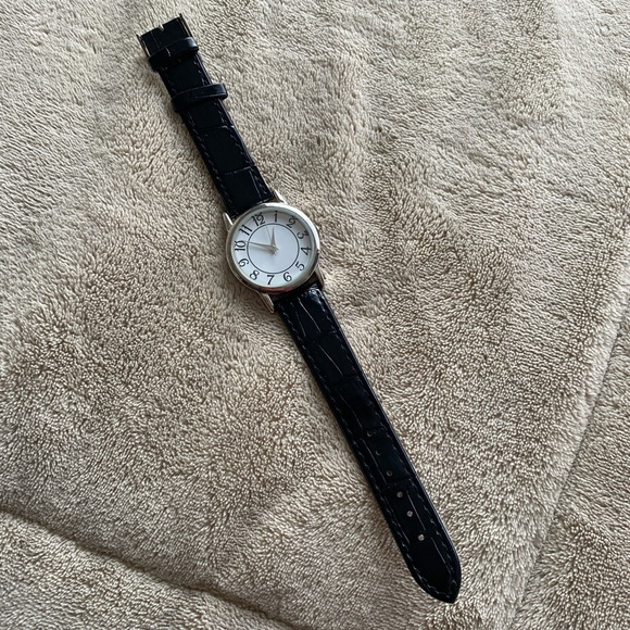 Black Leather Watch with Large White Clock - Picture 1 of 7